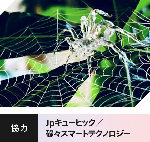 アクリルを削り出して作られた精巧な蜘蛛のイメージ「協力：Jpキュービック/碌々産業」
