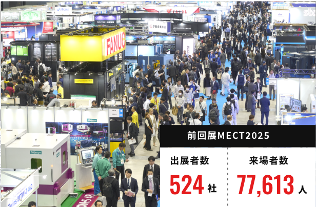 多くの来場者でにぎわうMECT2025会場と、出展者数524社・来場者数77,613人の開催実績